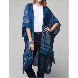 Navy & White Mandala & Lotus Kimono